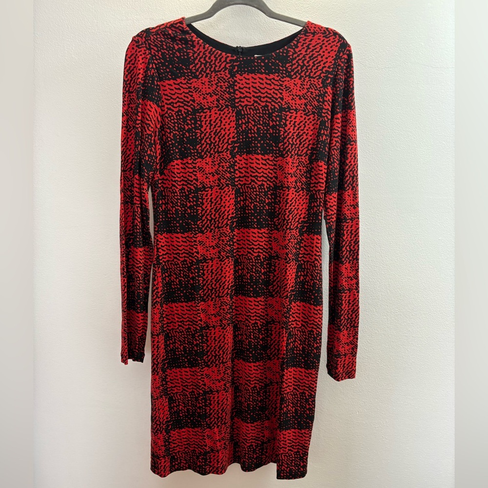 Philosophy Red And Black Plaid Stretch Midi Dress M